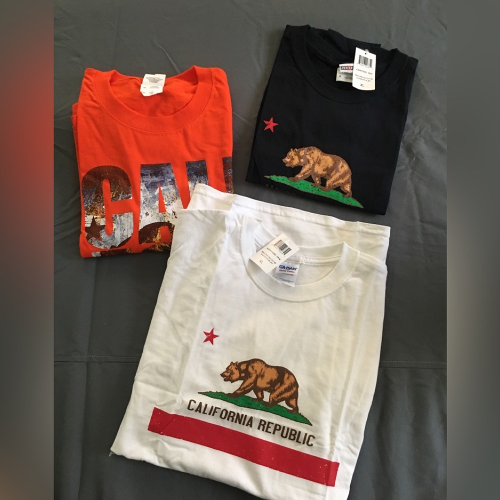 Lot of 3 California republic Shirts 1 ) black 1 ) white 1 orange